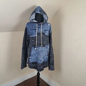 Imperious Men's Distressed Denim Hoodie Pullover Black / Blue Size XL